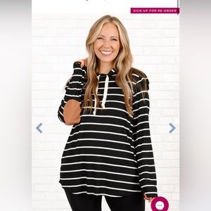 Chic Soul Blissful Blessings Hoodie Black & White Stripe - 1X